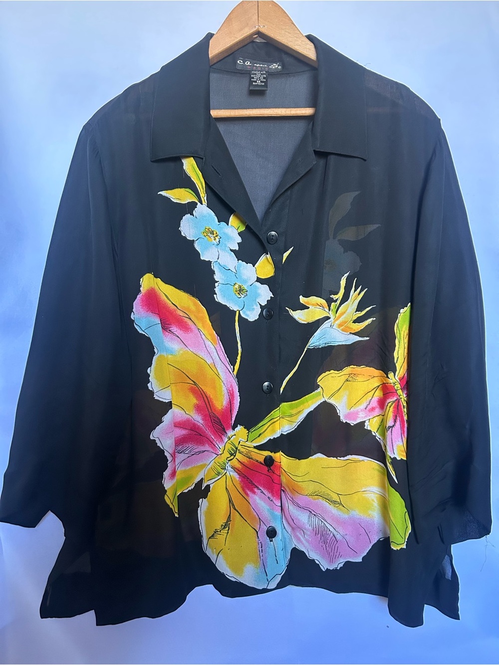 C&C California Black Floral & Butterfly Print Blouse